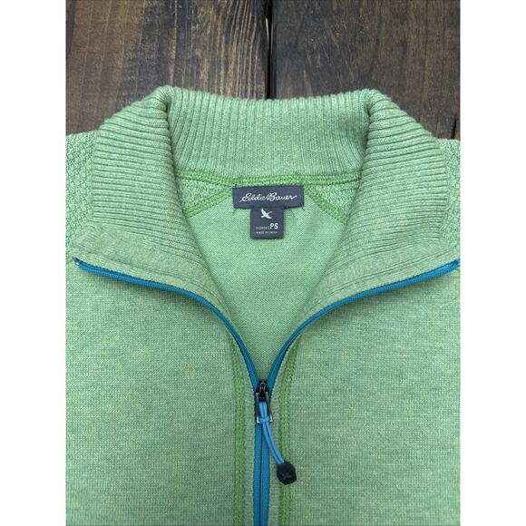 Eddie Bauer Lime Green Lightweight Sweater, 1/4‎ Zip Front, Turtleneck, Size PS - Picture 2 of 9